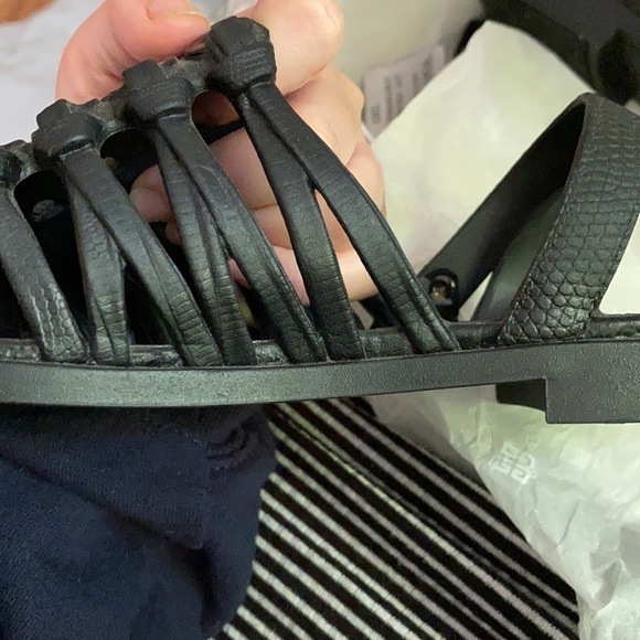 Givenchy / Embossed Rubber black ankle wrap flat open toe PVC sandals 36 6 - Picture 6 of 8